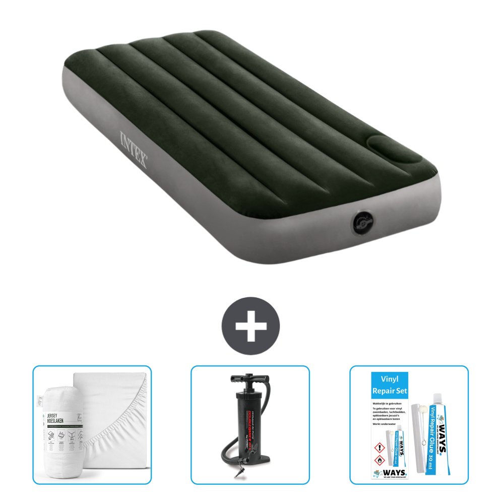Dmuchane łóżko Intex - 1 osoba - 76 x 191 x 25 cm - zielone - prześcieradło - pompka i zestaw naprawczy