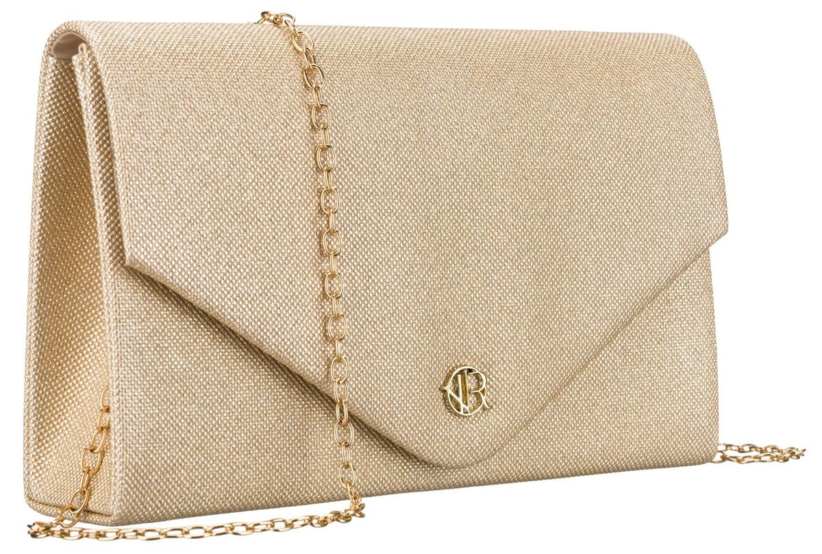 Torebka damska złota ROVICKY mała wieczorowa kopertówka do ręki lub na ramię wizytowa elegancka na wesele łańcuszek