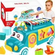 Zabawki sensoryczne - MUZYCZNY AUTOBUS Z CYMBAŁKAMI SORTER KOLOROWY KLOCKI LABIRYNT DLA DZIECI 3+ - miniaturka - grafika 1
