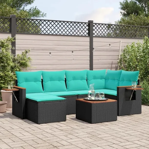Zestaw mebli ogrodowych z poduszkami, rattan PE, czarny, 62 x 62 x 69 cm