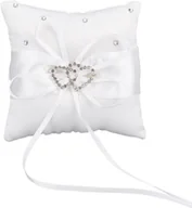 Biżuteria - akcesoria - Poduszka na obrączki ślubne 10x10 cm, uchwyt na obrączki, z kryształkami i podwójnymi sercami, idealna na zaręczyny - miniaturka - grafika 1