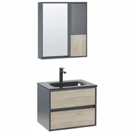 Akcesoria łazienkowe - Zestaw Mebli Łazienkowych Z Umywalką 60 Cm Jasne Drewno Z Szarym Teruel - miniaturka - grafika 1