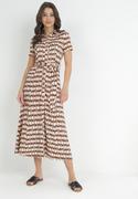 Sukienki - Beżowo-Bordowa Koszulowa Sukienka Maxi z Materiałowym Paskiem Rainora - miniaturka - grafika 1