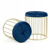 Pufy i podnóżki - Niebieska okrągła pufa glamour złoty metal kpl 2w1 - miniaturka - grafika 1