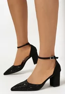 Czółenka - Czarne Brokatowe Czółenka z Cyrkoniami i Szpiczastym Noskiem Saha - miniaturka - grafika 1