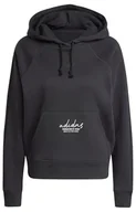 Bluzy damskie - adidas Damska bluza z kapturem z haftem graficznym z nadrukiem luźna, L, czarna - miniaturka - grafika 1