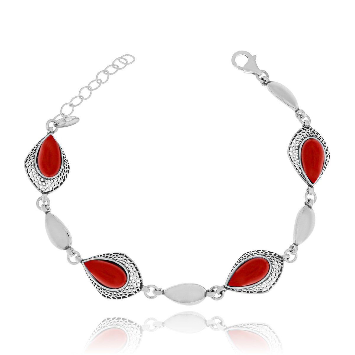 Srebrna bransoletka z czerwonym kamieniem 18 cm pr. 925