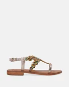 Sandały damskie - Złote sandały damskie z kolorową cholewką z koralików - Venezia - miniaturka - grafika 1