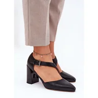 Czółenka - Skórzane Czółenka Na Słupku Z Klamrą Vinceza 91133 Czarne - miniaturka - grafika 1