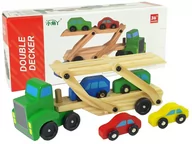 Samochody i pojazdy dla dzieci - leantoys Drewniana Zielona Laweta Ciężarówka z Samochodzikami Klocki 9116-uniw - miniaturka - grafika 1