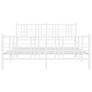 Metalowa rama łóżka z wezgłowiem i zanóżkiem, biała, 150x200 cm - Łóżka - miniaturka - grafika 5