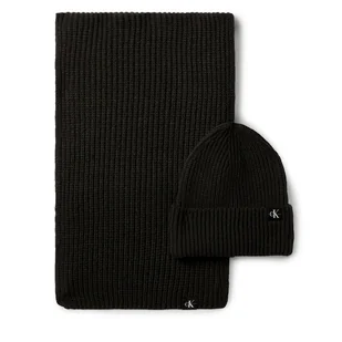Zestaw Szalik i Czapka Calvin Klein Jeans Monogram Rib Scarf Beanie Set IU0IU00638 Czarny - Czapki damskie - miniaturka - grafika 1