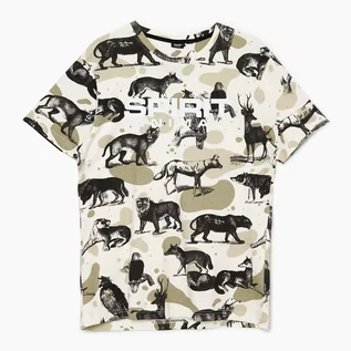 Koszulki męskie - Cropp - T-shirt z motywem zwierząt - Kremowy - grafika 1