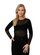 Bluzki damskie - Koronkowa bluzka damska z długim rękawem Selina czarna L - miniaturka - grafika 1
