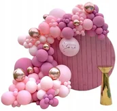 Baby shower i roczek - BALONY ZESTAW girlanda balonowa DEKORACJA URODZINOWA różowa ROCZEK CHRZEST - miniaturka - grafika 1