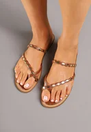 Klapki i japonki damskie - Brązowe Klapki w Stylu Japonek z Metalicznymi Ozdobami Avenellis - miniaturka - grafika 1