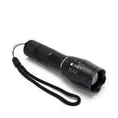 Latarki - Velamp Latarka LED 350 lumenów (10 W) z funkcją zoomu i przełącznikiem taktycznym, aluminium, lekka i odporna, wodoodporna, super jasna, aluminiowa, czarna - miniaturka - grafika 1