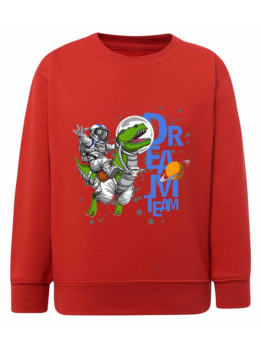 Chłopięca bluza z nadrukiem Astronauta & Dinozaur czerwona Tup Tup