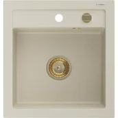 Zlewozmywaki - Mexen Vito zlewozmywak granitowy 1-komorowy 520 x 490 mm, beżowy, syfon złoty - miniaturka - grafika 1