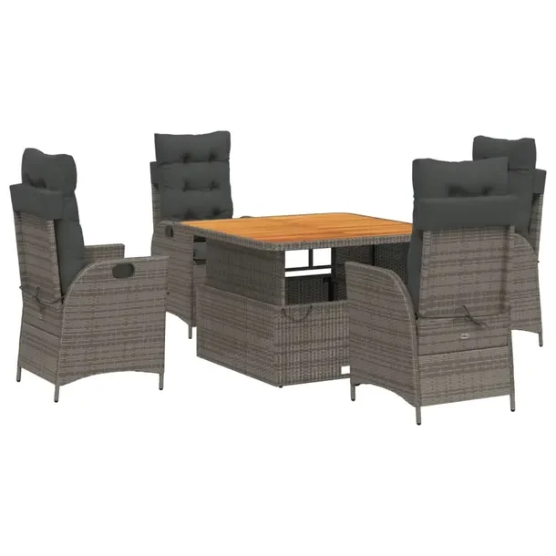 Zestaw mebli ogrodowych szary, rattan PE, wymiary: krzesło 57x61x93 cm, st