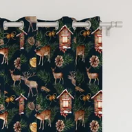 Zasłony - Zasłona WINTER wzór BN24 | akwarelowy renifer z pomarańczą 150 x 150 cm tkanina zaciemniająca - miniaturka - grafika 1