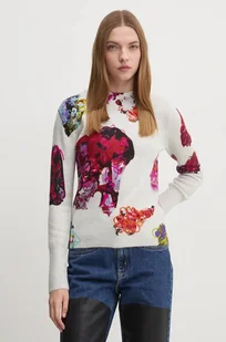 Desigual sweter MAXFLOWER SCRIBBL damski kolor szary  24WWJF53 - Swetry damskie - miniaturka - grafika 1