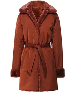 Płaszcze damskie - Geox Damski płaszcz Kaula Faux Fur Coat, brunatny, XL - grafika 1