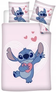 Pościel Stitch Sticz serduszka różowa 140x200 bawełniana dla dziecka - Pościel dla dzieci - miniaturka - grafika 1