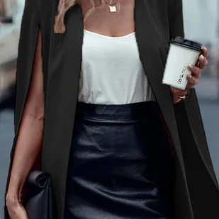 TEMU Blazer z Eleganckim Peleryną dla Kobiet - Jednokolorowy, Otwarty Przód w Kształcie Litery H, Wszechstronny na Każdą Porę Roku od Casual do - Marynarki i żakiety damskie - miniaturka - grafika 1