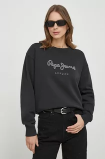 Bluzy damskie - Pepe Jeans bluza bawełniana damska kolor czarny z aplikacją - grafika 1