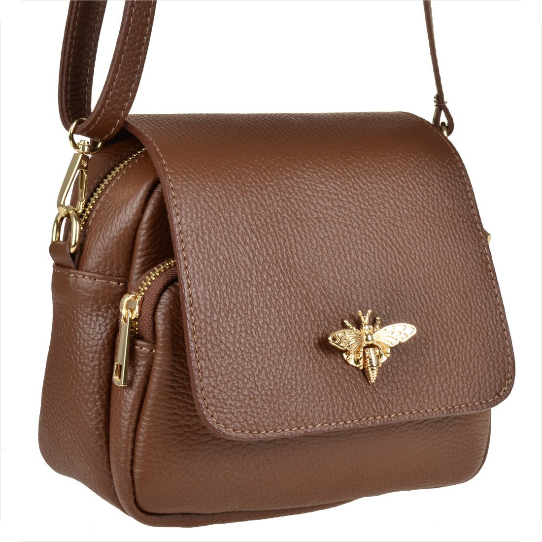 Borse in Pelle listonoszka skórzana z muchą brązowa