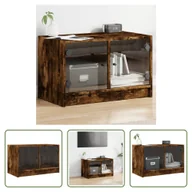 Szafki RTV - The Living Store Szafka pod telewizor ze szklanymi drzwiami dąb wędzony 68x37x42 cm - miniaturka - grafika 1