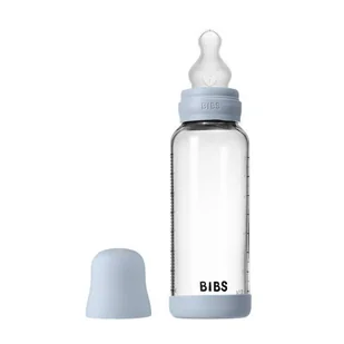 BIBS BUTELKA SZKLANA ze smoczkiem antykolkowym z silikonu medycznego, pojemność 240 ml, BABY BLUE - Butelki dla niemowląt - miniaturka - grafika 1