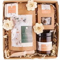 Zestawy upominkowe - KOSZ PREZENTOWY BOX PREZENT herbata świeca sojowa mydełko ręcznie robione - miniaturka - grafika 1