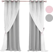 Firany i zasłony dla dzieci - 1-częściowa zasłona z woalu z oczkami do pokoju dziecięcego dwuwarstwowa nieprzezroczysta zasłona zaciemniająca z oczkami do sypialni dziewcząt, 132x160 cm, szara - miniaturka - grafika 1