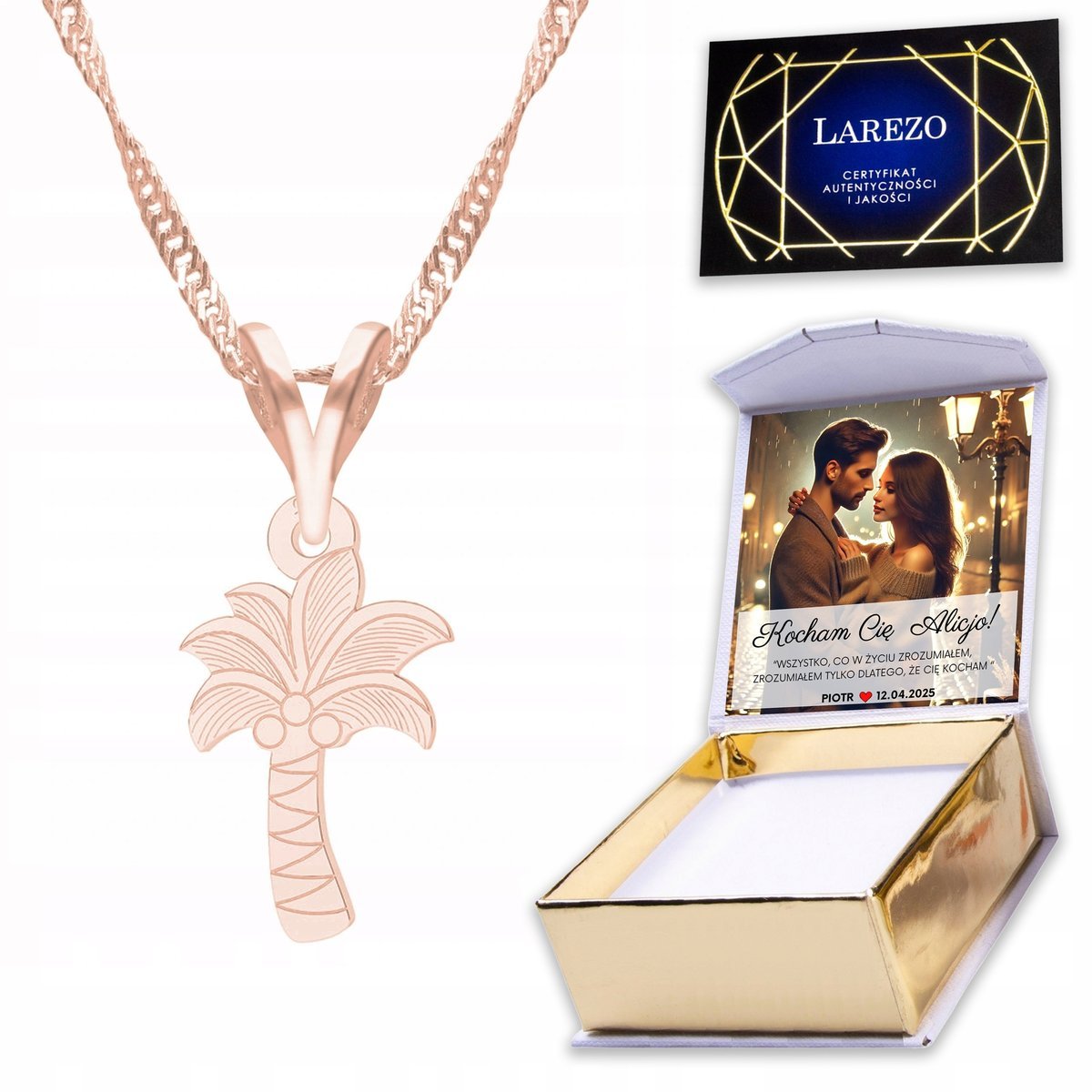 Naszyjnik Pozłacany 925 z Palmą Drzewem Drzewo Drzewko Palma + NADRUK