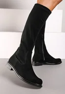 Kozaki damskie - Czarne Płaskie Klasyczne Kozaki z Elastyczną Cholewką Laomara - miniaturka - grafika 1