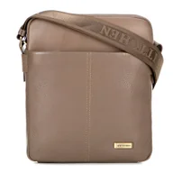 Torebki damskie - Męska listonoszka ze skóry o dwóch fakturach taupe - miniaturka - grafika 1