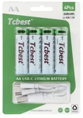 Ładowarki i akumulatory - TCBEST bateria akumulatorowa R6 AA 750 mAh z gniazdem Typ C + kabel USB A do 4 x Typ C 4 szt - miniaturka - grafika 1