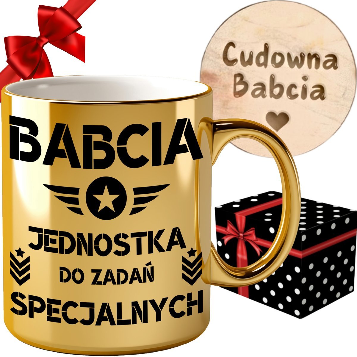 KUBEK DLA BABCI cudowna babcia PREZENT ZŁOTY ELEGANCKI DUŻY DO HERBATY KAWY