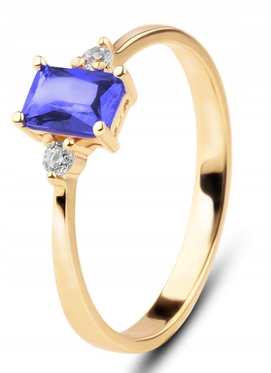 PIĘKNY KLASYCZNY ZŁOTY PIERŚCIONEK Z GRANATOWYM KAMIENIEM FIORENZA 8KT 333