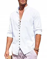 Koszule męskie - Koszula Męska Bawełna Len Stójka Na Lato Przewiewna Lniana Island Vibes r.M - miniaturka - grafika 1