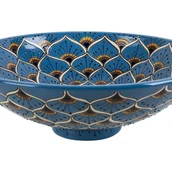 Umywalki - Meksykańska kolorowa umywalka nablatowa z reliefem Casandra Prima – okrągła umywalka łazienkowa 44 x 13,5 cm Umywalka z motywami Talavera - miniaturka - grafika 1