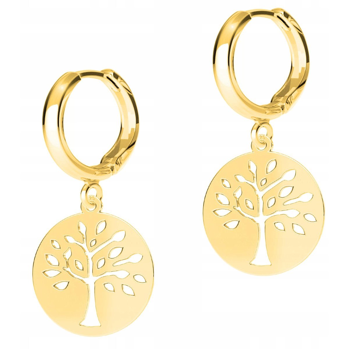 Złote Kolczyki Drzewo Drzewko Życia Okrągła Blaszka Ażur SREBRO 925
