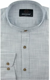 Koszule męskie - Massaro Lniana Koszula Męska Codzienna ze stójką Przewiewna Casual gładka błękitna z długim rękawem w kroju SLIM FIT Massaro C051 Koszula C051 - grafika 1