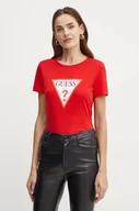 Koszulki sportowe damskie - Guess t-shirt bawełniany kolor czerwony - miniaturka - grafika 1