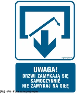 SIGNPROJECT RB010 - Uwaga! Drzwi zamykają się samoczynnie 500x750 - Tablice BHP - miniaturka - grafika 1