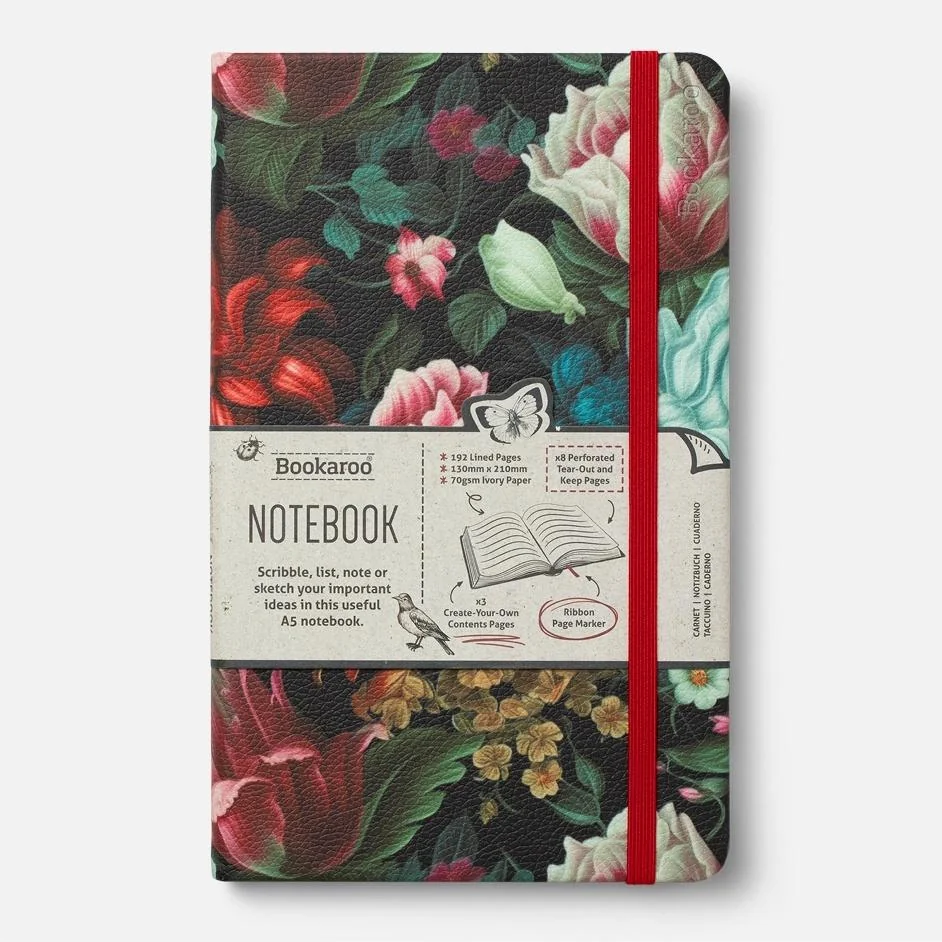 Notatnik Bookaroo A5 w twardej oprawie 192 strony ciemne kwiaty