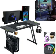 Biurka gamingowe - LZQ Biurko dla graczy Biurko dla graczy z uchwytem na kubek i haczykiem na słuchawki 120x60x74 cm Biurko komputerowe Biurko PC Ergonomiczne biurko dla graczy do domowego biura (z diodą LED) - miniaturka - grafika 1