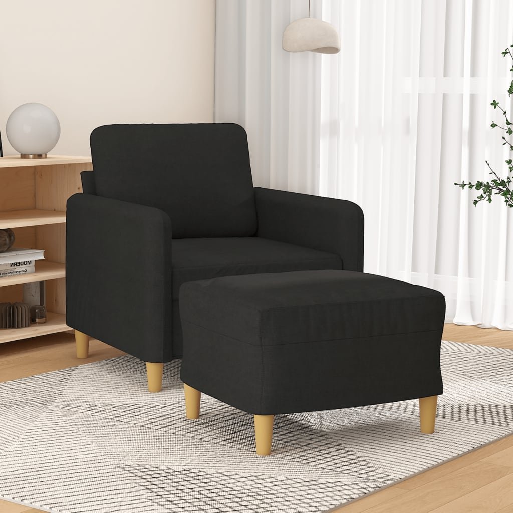 vidaXL vidaXL Fotel z podnóżkiem, czarny, 60 cm, obity tkaniną